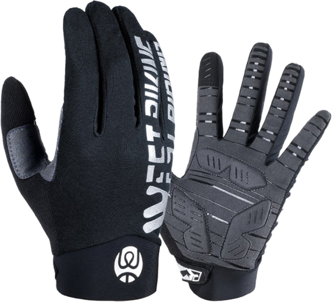 WEST BIKING 라이딩 미끄럼 방지 통기 장갑| MTB 로드자전거용, 1세트, Black