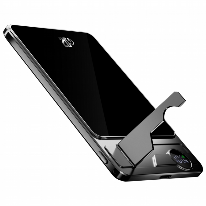 초슬림 0.8cm 고속충전 맥세이프 보조배터리 빌트인 거치대 시계 이어폰 Windkiss, 10000mAh, 티타늄그레이