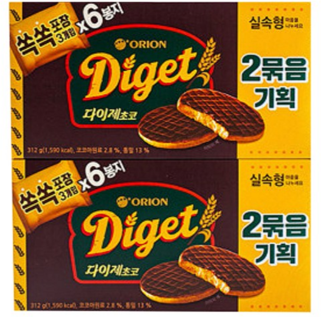 오리온 다이제 초코 312g X 2묶음 기획, 624g, 1개