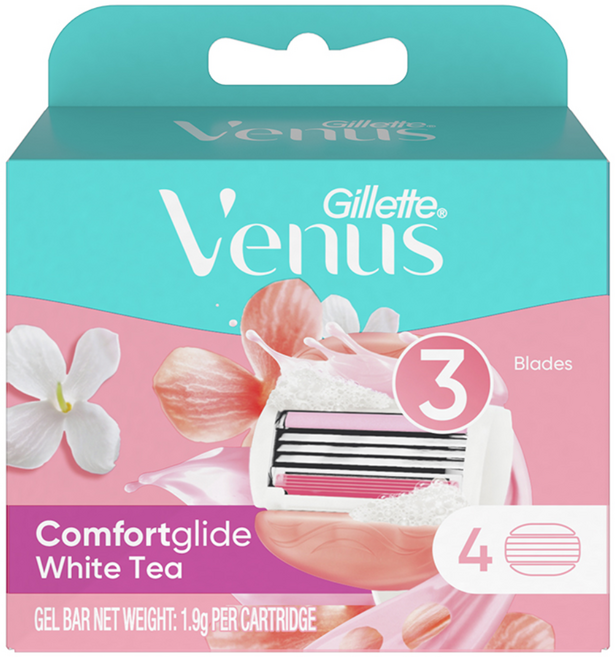 Venus 컴포트 글라이드 화이트티 면도날, 4개입, 1개