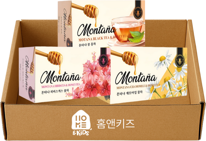 [홈앤키즈] 몬타냐 꿀홍차 20T+ 꿀케모마일 20T + 꿀히비스커스 20T, 1세트, 60개입, 1.5g