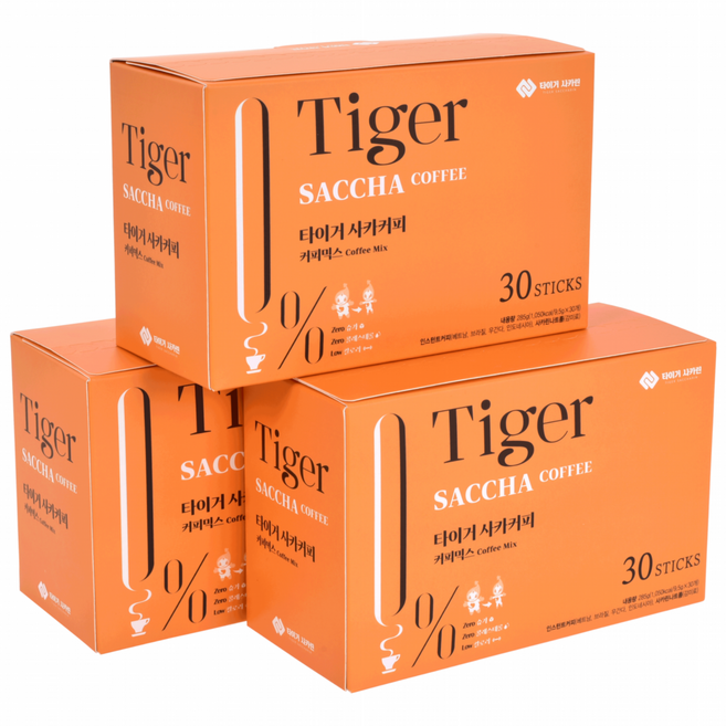 [1+1+1] 타이거사카커피 30T 당걱정없이 달달한 믹스커피 사카커피 (90개입), 3박스, 30개입, 9.5g
