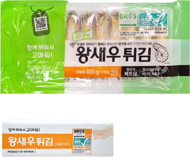 빵가루 헤드온 새우튀김 브래드 새우 (40g x 10미) 400gx10개, 400g, 10개