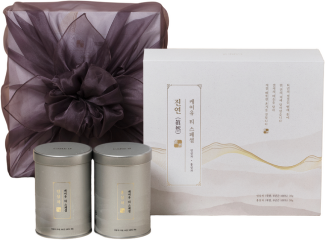 케어유 인삼 홍삼 티 스페셜 진연 전통 차 선물세트(보자기포장) + 쇼핑백, 1개, 1개입, 60g