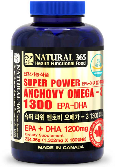 내츄럴 365 캐나다 슈퍼파워 엔초비 오메가3 1300 (1병-6개월분), 1개, 180정