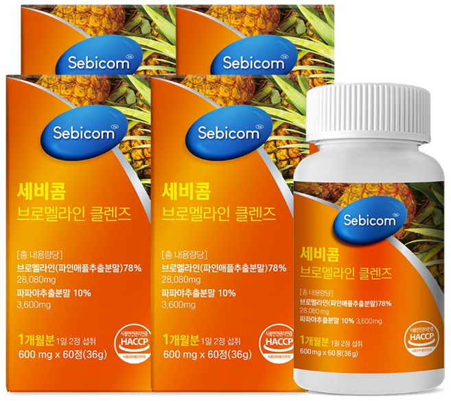 파인애플추출 브로멜라인 파파야 칼륨, 4개, 60정