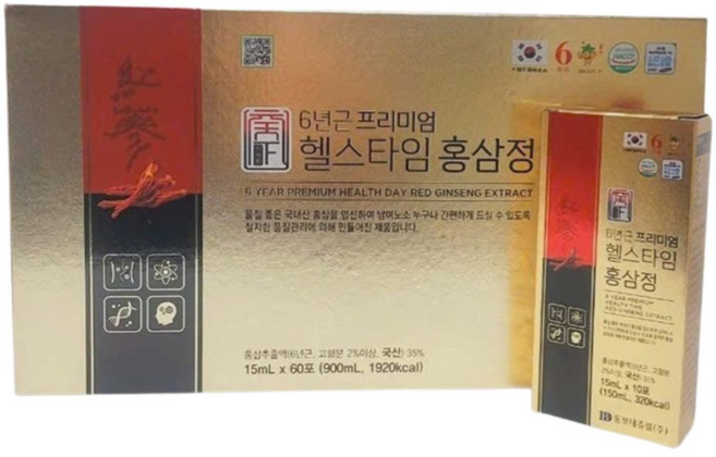 6년근 프리미엄 홍삼정 헬스타임 고급용 풍년보감 15ml x 60포 고려홍삼정 골드 헬스타임 건강선물, 1세트, 900ml