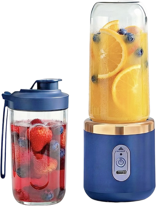HOMIE 믹서기 2개 용기 휴대용 미니 믹서기 USB 충전식 무선 믹서기, 블루