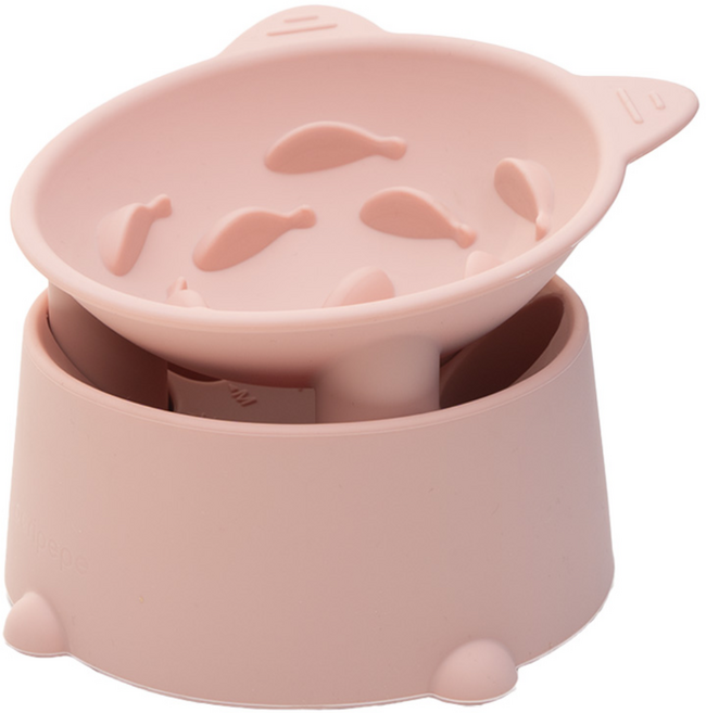 고양이밥그릇 급체방지 높이조절 실리콘 강아지 슬로우식기, 1개, 핑크
