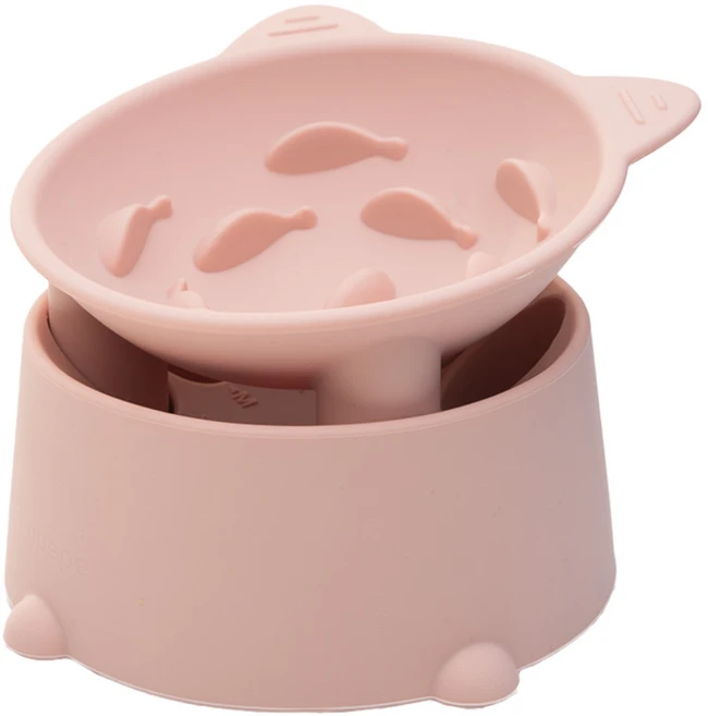 고양이밥그릇 급체방지 높이조절 실리콘 강아지 슬로우식기, 1개, 핑크 - 쿠팡