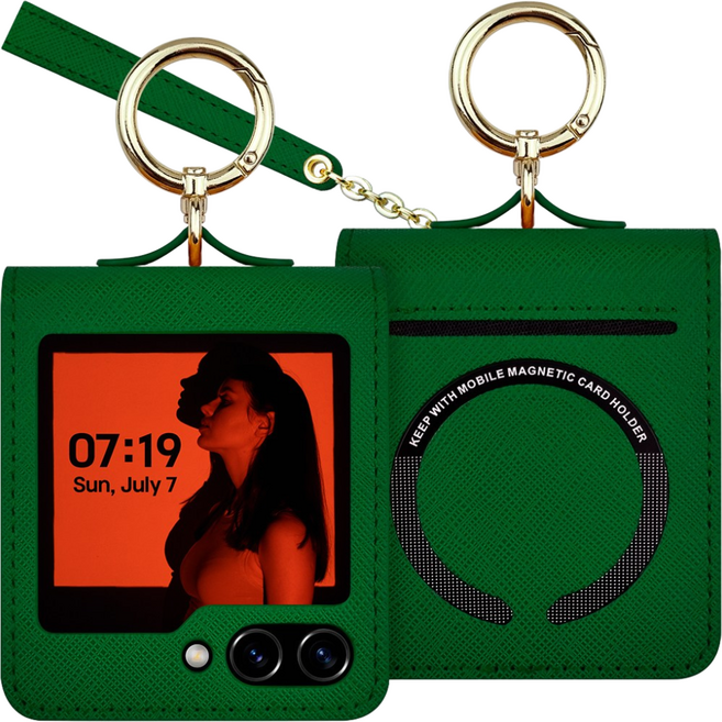 쿠산 갤럭시 Z플립 링 스트랩 카드 수납 가죽 케이스 맥세이프 호환