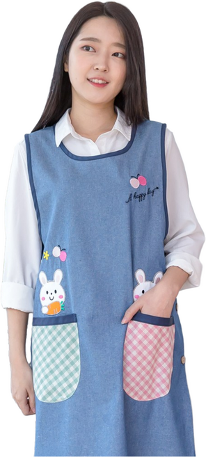 데코에버 두마리토끼 데님앞치마(원피스형), 블루(기본M사이즈), 1개