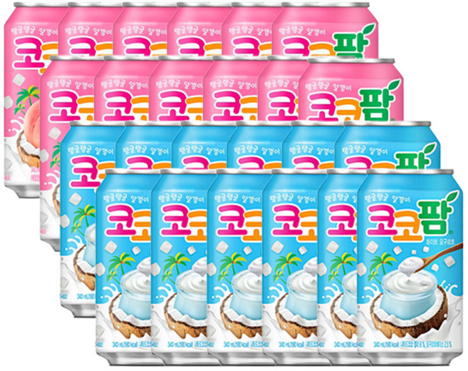 해태 코코팜 화이트 요구르트 340ml 12개+피치핑크 340ml 12개 코코넛 젤리 과즙음료, 340g, 24개