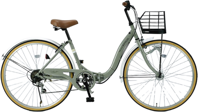 SUWIT M509 26인치 접이식자전거 성인용 시마노 6단 변속 발전기 LED라이터 바구니 출퇴근 산책, 그린/ASH VERDE, 1개