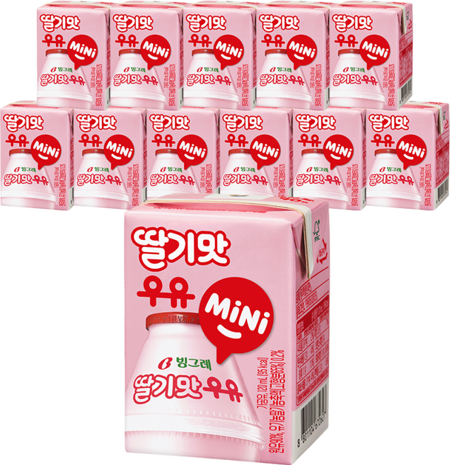 빙그레 딸기맛우유미니120mlX12팩/무료배송, 120ml, 12개