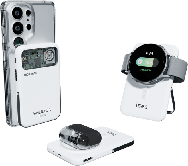 아이시 솔리디온 브리즈 준고체 보조배터리 10000mAh 맥세이프 쿨링 CCC 인증 3in1 냉각 15W 무선충전 22.5W 고속충전 애플워치 갤럭시워치, 화이트, 갤럭시 워치