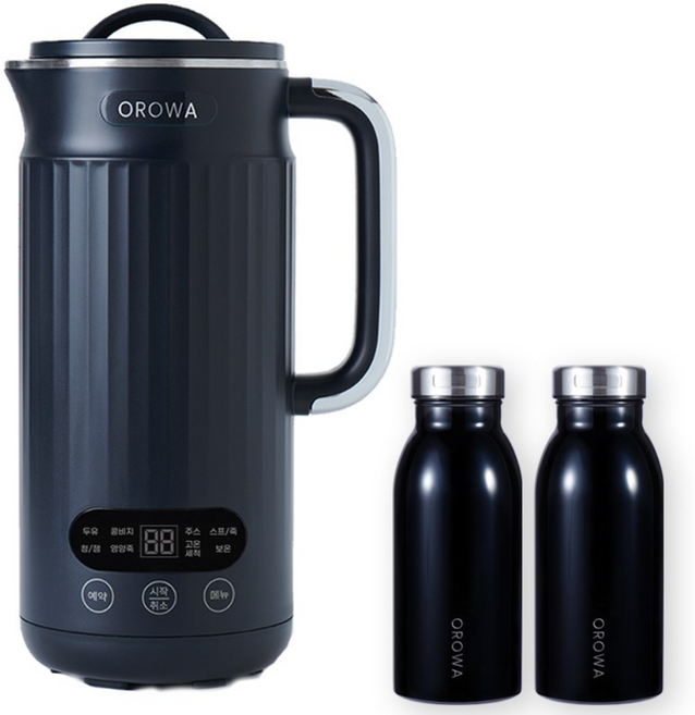 오로와 이지밀 푸드메이커 프로 세트(텀블러 2개포함) 대용량 이유식 검은콩 콩국물 죽 두유제조기 1000ml, 매트블랙