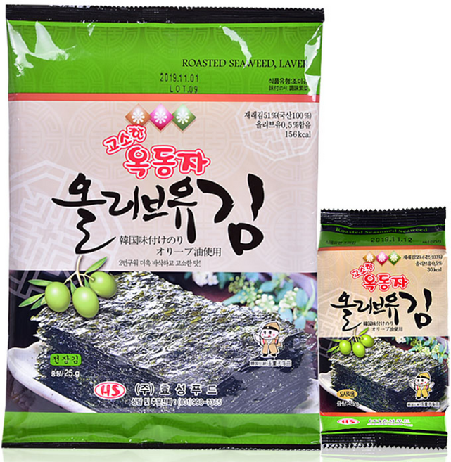 고소한 올리브유 옥동자 도시락김, 4.5g, 72개