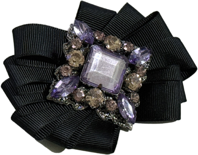 크리스크라운 여성 퍼플 쥬얼 넥타이 넥브로치 리본 핀