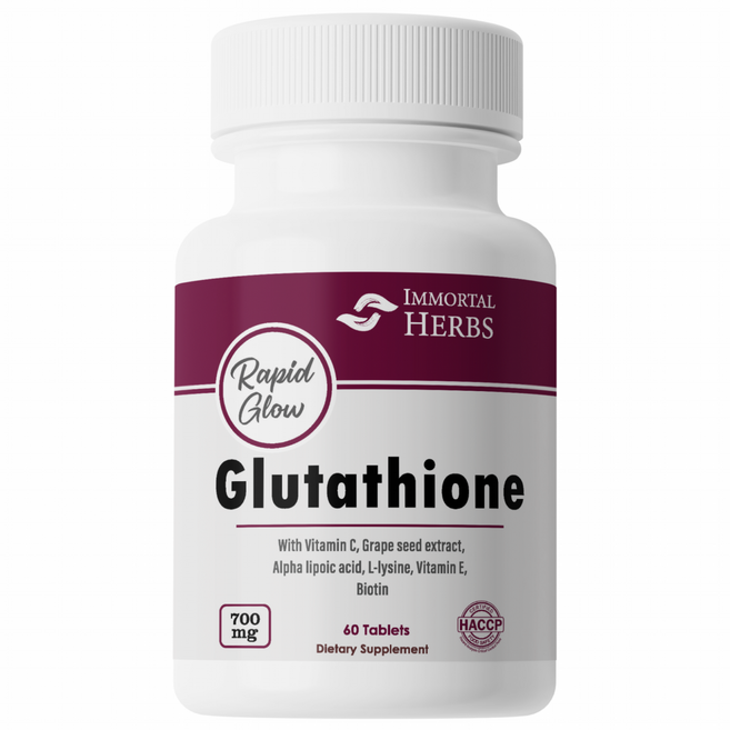 Immortal Herbs 바이오틴 포도씨 추출물 및 비타민 700mg 함유 프리미엄 글루타티온 정제, 60정, 6개