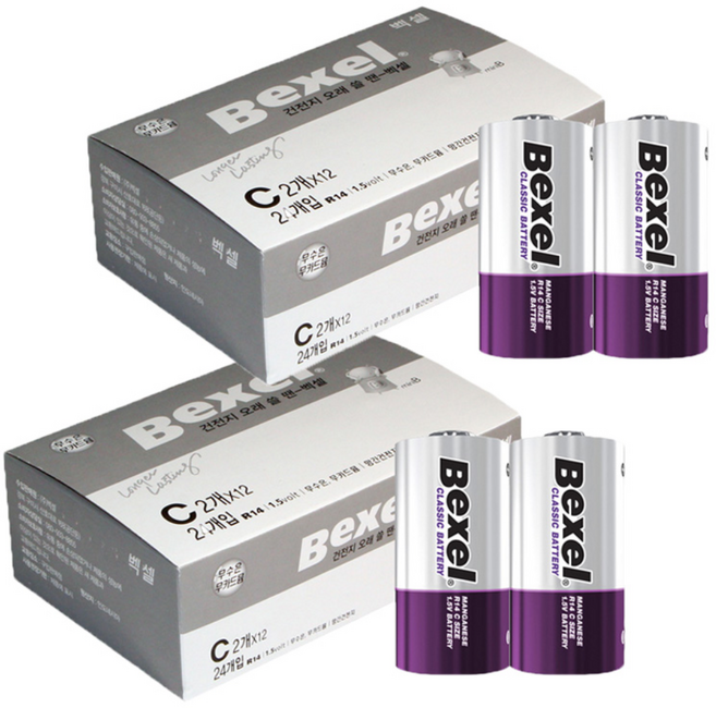벡셀 망간 C형 건전지 (R14), 2개, 24개입