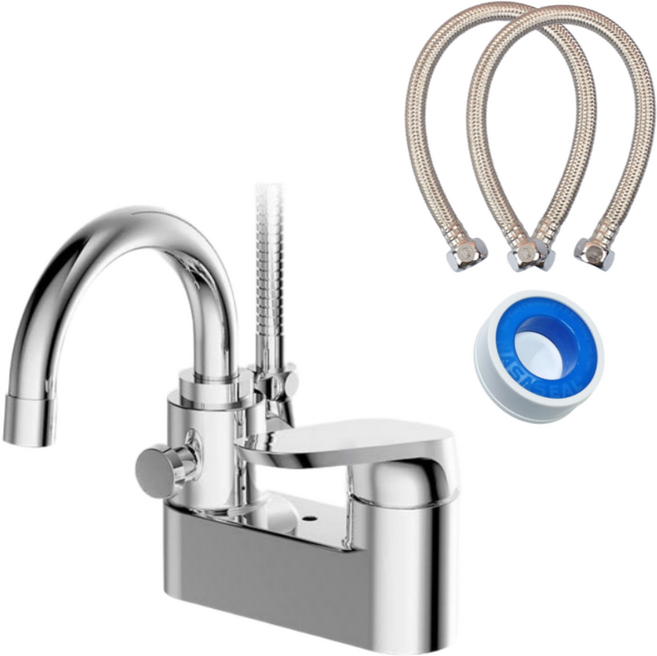 대림바스 정품 4인치 세면대 2홀 샤워겸용 수전 DL-YB6A15+KC인증고압호스 2개+테프론테이프 1개 풀세트