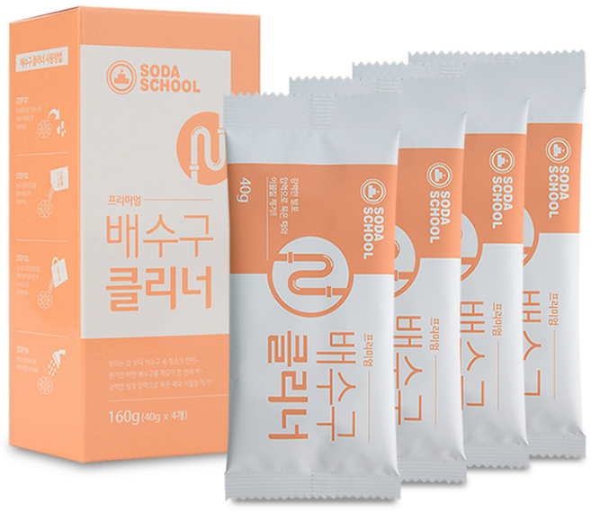 소다스쿨 프리미엄 배수구 클리너 4p, 160g, 1개