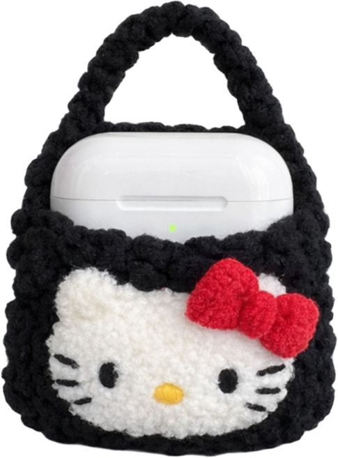 키티 에어팟 버즈 이어폰 미니 파우치, 1개, 블랙