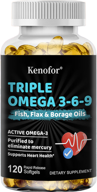 트리플 오메가 3-6-9 - 오메가 아마인유 유리씨오일 - 심장 뇌 관절 건강에 도움, 1개, 60정