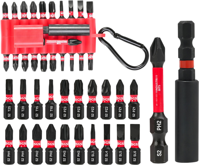 강자성 육각 임팩트 드라이버 비트 22피스 세트 크로스 포지 토크스 스퀘어 플랫 키체인 휴대용, 1세트