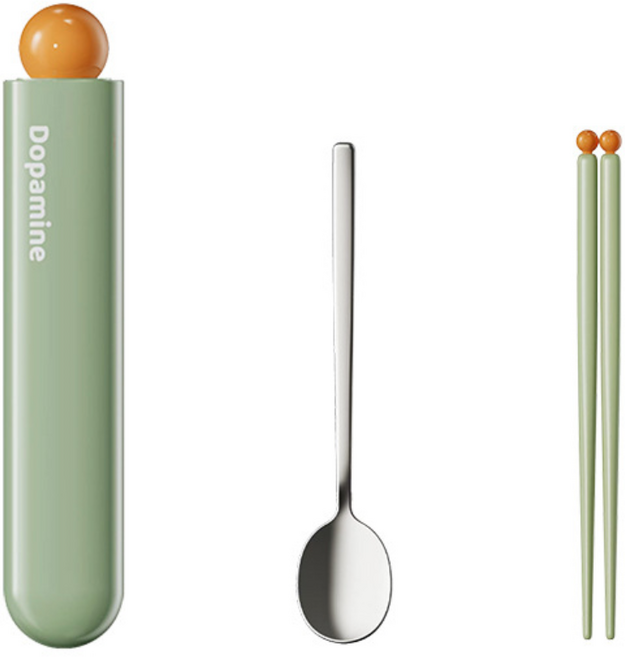 귀월미 도파민 휴대용 수저세트, 초록색, 1개, 숟가락 + 젓가락 + 수납 케이스