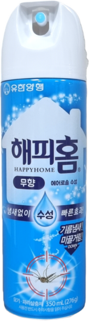 해피홈 유한양행 에어로솔 수성 살충제 무향, 350ml, 1개