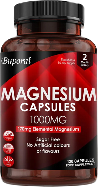 마그네슘 트리플 컴플렉스 - 1000mg 마그네슘 글리시네이트 말레이트 & 시트르산 - 시금치 스위스 차드 및 기타 첨가 - 차분하고 편안한 기분 및 근육 경련 완화, 1개, 60정