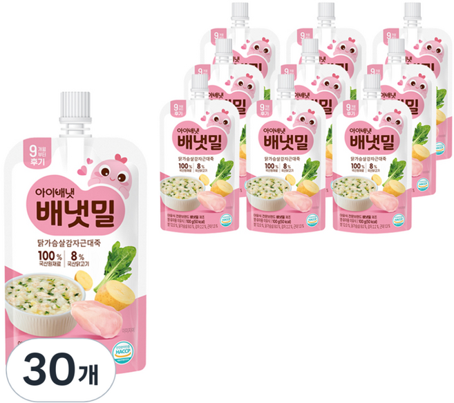 배냇밀 닭가슴살 감자 근대죽 후기 이유식, 100g, 30개, 혼합맛(닭가슴살/감자/근대)