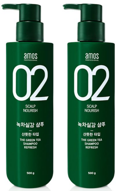 아모스 녹차실감 지성두피 프레쉬 샴푸, 500g, 2개