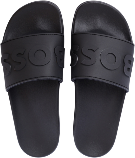 HUGO BOSS 휴고 보스 레이즈드 로고 이탈리안 메이드 슬라이드 올 블랙 50498241-005