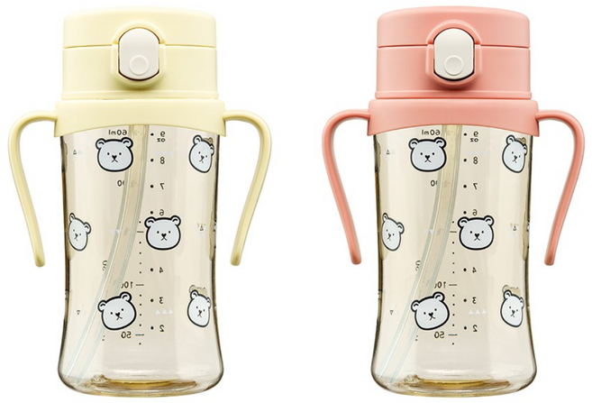 아키움 패턴 디자인 유아빨대컵 아이컵 2종세트, 1개, 레몬+핑크