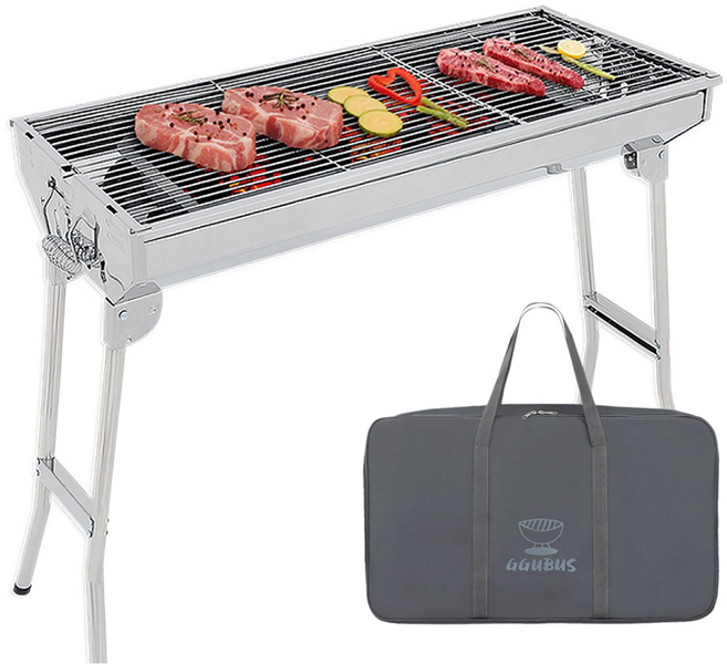 꾸버스 포터블 접이식 스텐 바베큐그릴+전용가방 SET 숯불 직화 화로 펜션 업소 캠핑용, 1세트
