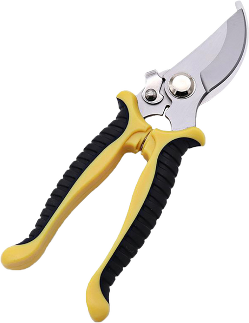 [플러스리빙] 1+1 커브형 나무 전지 가위 다목적 철판 원예전지 원예 옐로우 탄소강 전지가위 스테인레스 안전장치 디월트, 2개