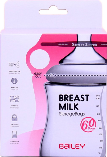 베일리 핑거레스트 모유저장팩 - 국산/이중지퍼 밀폐/일회용/손잡이형 디자인/대용량, 60매, 1개