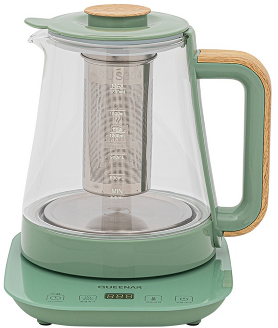 전기 분유 보온포트 유리 티포트 고출력 1.8L, 그린