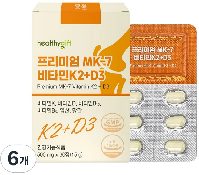 [런칭 특가] 프리미엄 비타민 MK-7 비타민 k2 + 비타민 d3 뼈건강 골다공증 발생위험 감소에 도움, 6개, 30정 - 쿠팡
