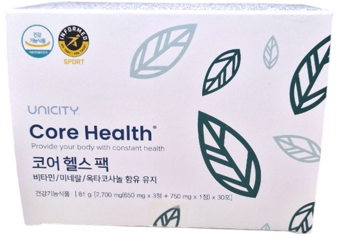 유니시티 UNICITY 코어헬스팩 멀티비타민 종합비타민, 30회분, 1박스
