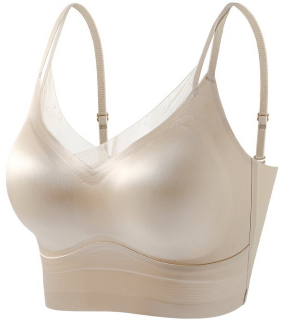 초 본 초 색 미디엄 딥 브이 여성 브라 항균 민소매 모달+실크 5A 항균 노와이어 브라 투인원 디자인 컵내장 심리스 브라 여름 쿨링 망사 패치 섹시 슬림 이너웨어