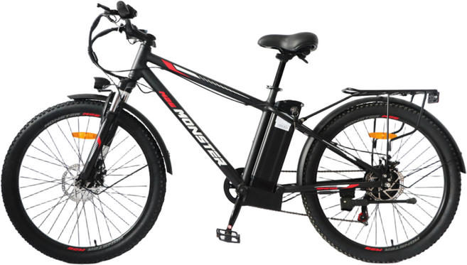 [프론티어] MONSTER M26 운동용 출퇴근 입문용 MTB 전기자전거 36V 10Ah 반조립, 블랙, 알루미늄
