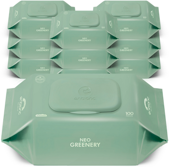 앙블랑 네오 그리너리 유아용 물티슈 캡형, 50g, 100매, 10개