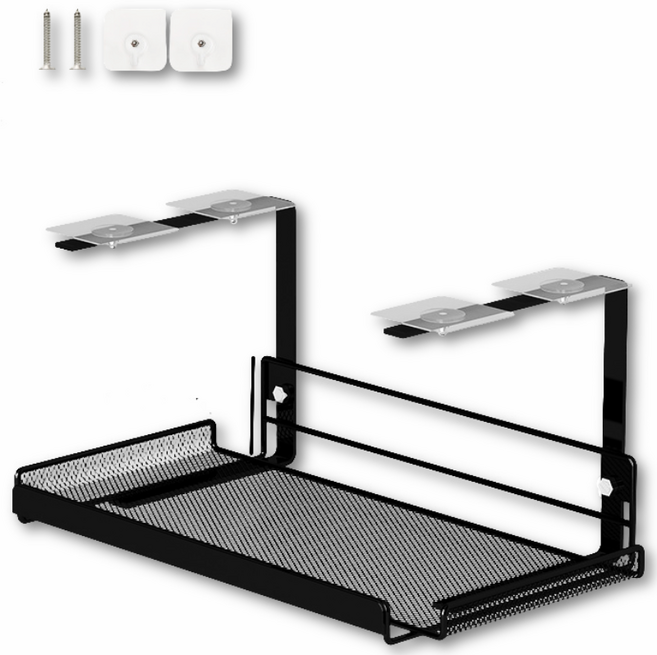 우이지아 무타공 책상 밑 멀티탭 히든 정리 선반 2size, 블랙, 1개, 부착식M