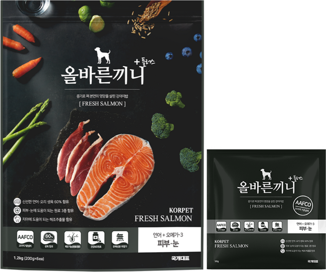 올바른끼니 플러스-연어 오메가3(피부눈건강) 강아지사료 _ 60%생육 100%휴먼그레이드 스팀공법 영양식 강아지밥, 1.25kg, 1개, 연어