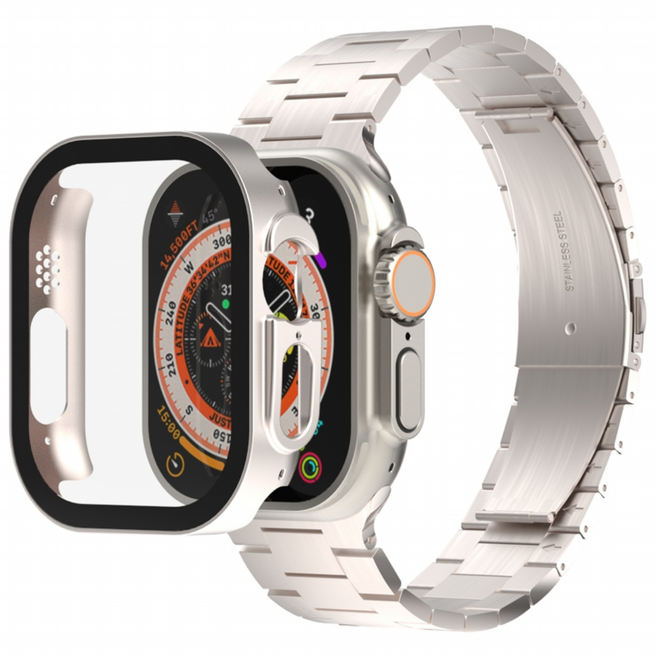 아이메이드잇 애플워치 호환 로이스 메탈 스트랩 + 풀커버 보호 일체형 케이스, 스타라이트