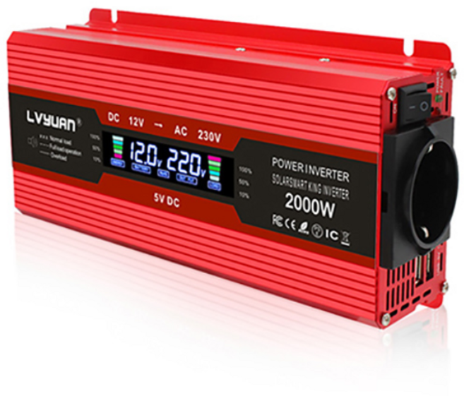 루앤 차량용 LCD 인버터 유사계단파 2000W 220V 60hz 한국형 KC인증, 레드 용량 2000W 전압 12V, 1개